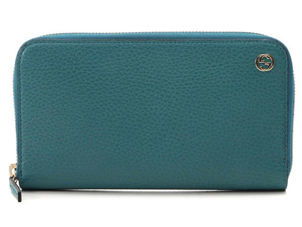 Gucci Interlocking G Round Long Wallet Blue Calfskin
